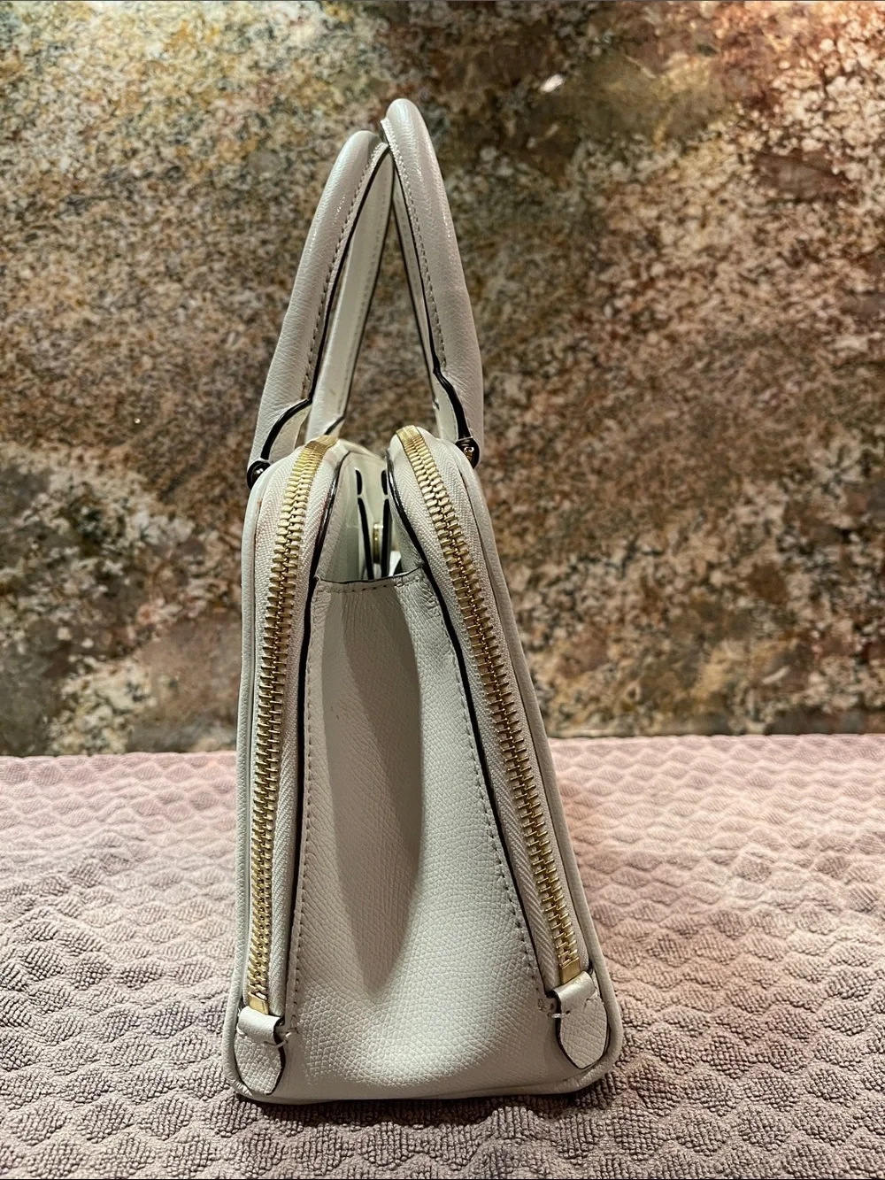 Michael Kors Cream Saffiano Satchel with Gold Hardware